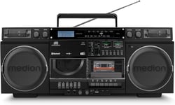 Enregistreur à cassettes (Ghettoblaster rétro avec lecteur CD, années 80, grand, USB, SD, CD, cassettes MC, radio DAB+ antenne télescopique, Bluetooth, platine cassette, fonction enregis