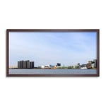 Crisco 1492 Skyline Detroit City Michigan Panorama Photo left Framed Wall Art Print Long 25X12 Inch