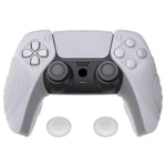 PlayVital Guardian Edition Clear White Ergonomic Soft Controller Silicone Case Grips for ps5, Rubber Protector Skins with Thumbstick Caps for ps5 Controller – Compatible with Charging Station