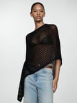 Mango Ozono Open Knit Poncho, Black