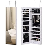 HOMCOM Armoire à bijoux, miroir bijoux, rangement bijoux avec LED, multi-rangements, verrouillable, à fixer sur porte ou mur - 37x10x120cm, effet bois grisé