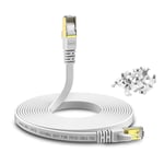 Câble Ethernet 5m Cat 8 Plat, Câble RJ45 Avec Connecteurs Plaqués Or ¿ Cable Réseau LAN Haut Débit 40 Gb/s - 2000 MHz ¿ Blanc.[G3117]