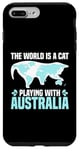 Coque pour iPhone 7 Plus/8 Plus Le monde est un chat qui joue avec l'Australie World Map Traveler