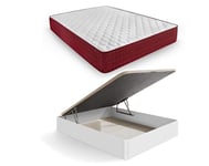 HOGAR24 ES Lot de Matelas à mémoire de Forme Spring Plus 20 + canapé en Bois Rabattable Grande capacité | Couleur Blanche | Dimensions : 105 x 190 cm