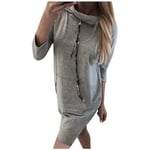 EIJFKNC Hoodies Dress Women Autumn Winter Casual Hooded Sweatshirt Dresses Ladies Long Sleeve Pink Pocket Pullover Dress,Gray,XXL