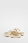 Womens Wide Fit Chunky Square Toe Flip Flops - Gold - 4, Gold