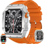 1,91 Amoled Montre Connectée Femme Homme Avec Appel Bluetooth,Smartwatch Avec 123 Modes Sportifs Tracker D'activité,Fréquence Cardiaque,5atm Étanche Smart Watch Pour Ios Android (Argent Orange)