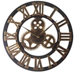 Retro Industrial Gear Wall Clock, Roman Numeral Decorative Hanging Wall Clock, Wooden Clock Wall for Home Decor,45cm Wall Clock -