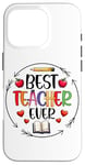 Coque pour iPhone 16 Pro Best Teacher Ever Crayon Apple Heart Book