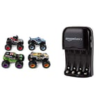 Monster Jam - 6053860 - Jouet Enfant - Pack de 4 véhicules - Véhicule échelle 1:64 - Voiture Monster Truck & Amazon Basics Chargeur de Piles Ni-MH AA et AAA avec Port USB