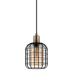 Eglo Suspension luminaire Chisle, lustre chambre, plafonnier salon ou salle à manger en métal noir et verre ambré, douille E27