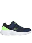 Skechers Boys Skechers Navy with Neon Green trim, Navy, Size 13 Younger