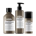 L’Oreal Professionnel, Absolut Repair Molecular Hair Shampoo & Rinse-Off Serum & Leave-in Mask Set, Repairs Damage & Restores Strength, Instant Transformation, For All Damaged Hair Types, SERIE EXPERT