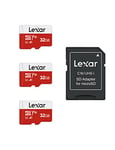 Lexar Carte Micro SD 32 Go Lot de 3 Cartes, Carte Mémoire Micro SD+ Adaptateur, Microsdxc Carte TF jusqu'à 100 Mo/s, A1, U1, C10, V10, Full HD et 4K UHD pour Caméra, Telephone, Switch