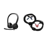 Logitech H390 Wired Headset for PC/Laptop, Stereo Headphones with Noise Cancelling Microphone - Black & 993-001137 Mini Din Black Cable Adapter for Cable