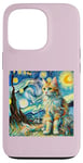 Coque pour iPhone 13 Pro Van Gogh T-shirt Motif chat Nuit étoilée