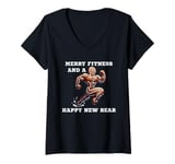 Womens Merry Fitness Happy New Rear Workout Christmas Cookie V-Neck T-Shirt