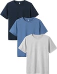 LAPASA Lot de 3 Maillots de Corps Homme Uni en Coton de Qualité Manches Courtes T-Shirt Doux et Confortable M05 Col Rond, Gris Clair, Bleu-Gris, Bleu Marine L