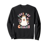 Cute But Creepy, Flower Power Ghost Retro Halloween Design Sweatshirt