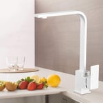 Robinet de cuisine blanc,carré Mitigeur Evier pour Cuisine, Pivotant à 360° Mitigeur Cuisine, Valve en Céramique, Laiton Anti-corrosion et Anti-rouille