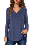 Ladies Tunic Tops Long Sleeve V Neck T Shirts Basic Ruffle Flowy Swing Blouses Tshirt Royal Blue Size 8 10