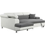 Canapé d'angle convertible Sophia luxe - 265 x 190.5 x 80/91 cm - Blanc / Gris - 5 places - Angle gauche