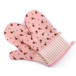 N / A Kitchen baking high temperature gloves, pure cotton thickened microwave oven gloves, insulated gloves (Pink)