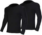 YUSHOW Lot de 2 sous Vetement Thermique Homme Maillot de Corps à Col Rond Manches Longues Hiver sous-Vêtements Haut Chauds Ultra Doux Base Layer, Noir, Taille 4XL