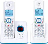 F530 Voice Duo,téléphone sans fil avec répondeur et 2 combinés,blocage d'appels et fonction mains libres Blanc/Bleu(Q794)