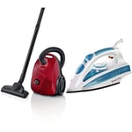 Bosch BGBS2RD1 - Série 2, Aspirateur traineau 8 mètres avec Sac 3,5L - Niveau sonore 80 DB - Rouge & Russell Hobbs Fer à Repasser Vapeur, Puissant 2600W, Fonction Pressing 210g/min, Reservoir