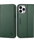 Shieldon Etui pour iPhone 13 Pro 5G, Coque Portefeuille Housse Cuir Véritable Support Rangements Cartes Anti-Choc TPU [RFID Blocage] Compatible avec iPhone 13 Pro (6,1 Pouces 2021) - Vert Nuit