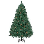 GIGALUMI Arbre de Noël Artificiel Vert 150cm 760 Pointes Sapin avec Branches Vertes et Pommes de pin, Support métallique Inclus