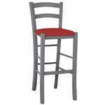 Tabouret Haut en Bois Gris H 73 CM Avec Siège Cuir Artificiel, Rouge