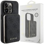 Guess 4G metalllogo-sett for iPhone 15 Pro Max + 5000mAh MagSafe Powerbank - svart