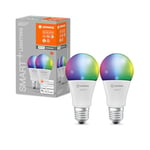 LEDVANCE Smart LEDLamp with WiFi Technology, E27, RGBW Colours, Tunable White(2700-6500K), 9W, Replacement for 60 W Incandescent Bulb, Compatible with Alexa and Google, 2-Pack, SMART+ WiFi Multicolour