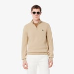 Lacoste Pull zippé coton uni col montant Taille XXL Beige