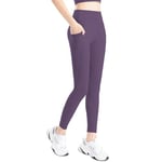 Hveuluop Gieen Legging de yoga pour femme - Taille haute - Sport nu avec poches - Hanches - Pantalon de yoga - Pêche - Pantalon d'entraînement, Violet foncé, L