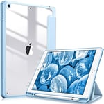 FINTIE Coque Compatible avec iPad 10.2 Pouces 9ème/8ème/7ème Génération (2021/2020/2019) - [Rangement de Stylet] Housse Arrière Transparente Claire Etui Antichoc Bords en TPU, Bleu Ciel