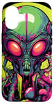 Coque pour iPhone 16 Tête d'extraterrestre verte mignonne visage OVNI || Alien