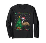 Emu Santa Hat Men Women Kids Christmas Tree Lights Long Sleeve T-Shirt