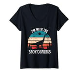 Womens I'm With The Dinosaur Brontosaurus, Dino Gifts For Kids V-Neck T-Shirt