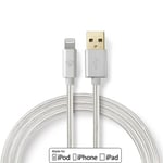 Nedis Lightning Kabel | USB 2.0 | Apple Lightning 8-Pinners | USB-A Han | 480 Mbps | Gull belagt | 2.00 m | Rund | Flettet / Nylon | Aluminium | Deksel Vindusboks