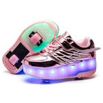 BrightFootBook Kids Unisex Enfants LED Chaussure avec roulettes,Chaussures à roulettes de Skateboard,Outdoor Gymnastique Patins à roulettes,Fille Garçon Mode Baskets avec Roues,Pink-38