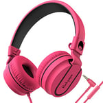 Rockpapa Kids Headphones, 952 Childrens Headphones, Wired Headphones with Microphone, Foldable, Stereo Sound, 3.5mm Jack On-Ear Headphones for School/Travel/Phone/Kindle/PC/MP3 (Pink)