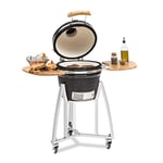 Klarstein Queensize Kamado-Grill - pour griller, cuire lentement ou fumer, panneaux latéraux amovibles, matériaux : céramique, acier inoxydable, bambou, thermomètre 0-450 °C, 3 roulettes, noir