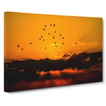 Birds in the Sky Orange Sunset Modern Canvas Wall Art Print Ready to Hang, Framed Picture for Living Room Bedroom Home Office Décor, 20x14 Inch (50x35 cm)