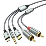 Lightning till RCA-kabel ljud Aux-adapter, RCA till 3,5 mm kabel, USB C till 2 RCA ljudkabel, 3 i 1 ljudkabel för bil, hemmabio, högtalare och mer 1.3M