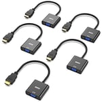 BENFEI - Câble HDMI vers VGA, plaqué Or, Lot de 5, mâle-Femelle pour Ordinateur, Ordinateur Portable, PC, Moniteur, projecteur, HDTV, Chromebook, Raspberry Pi, Roku, Xbox et Plus, Noir