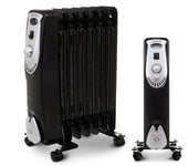 BLACK 7 FIN PORTABLE ELECTRIC OIL FILLED RADIATOR 1.5KW HEATER 1500W 3 HEAT SET