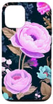 Coque pour iPhone 13 Color Pop Fleurs violettes sarcelle sur fond floral noir